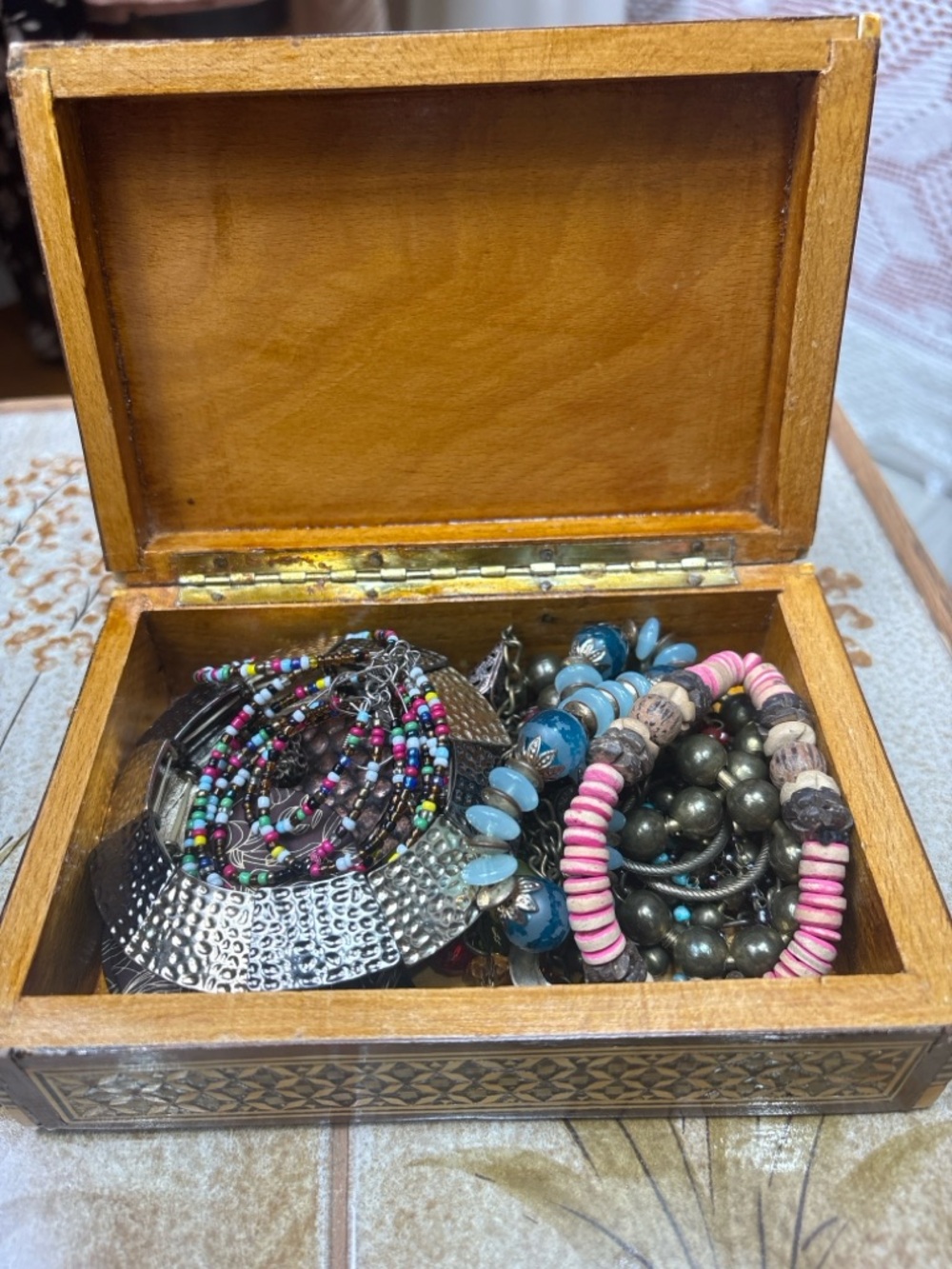 Boho Jewelry Bundle + Wooden Inlaid Trinket Box